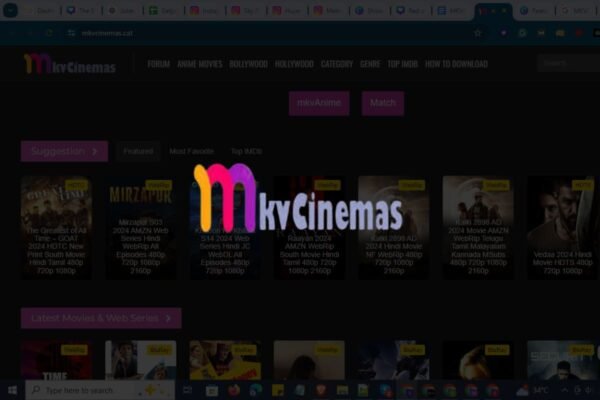 MKVCinemas movie download site with Bollywood and Hollywood movie posters.