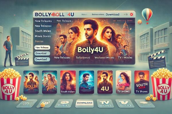 Bolly4U website interface showing Bollywood movie thumbnails and download options.