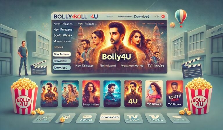 Bolly4U website interface showing Bollywood movie thumbnails and download options.