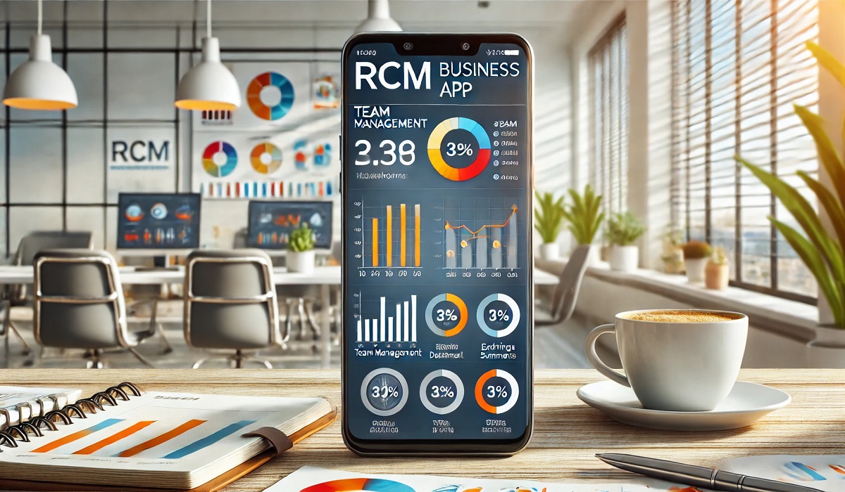 RCM Business App interface on a smartphone for tracking performance