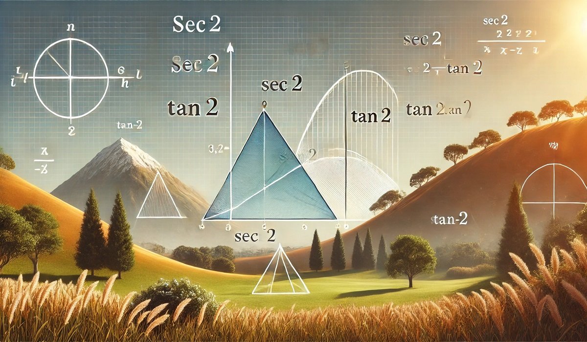 A diagram showing sec 2 tan 2 in a trigonometric graph with a right-angled triangle and related functions