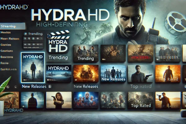 HydraHD streaming platform interface displaying a diverse selection of high-definition movies and series.