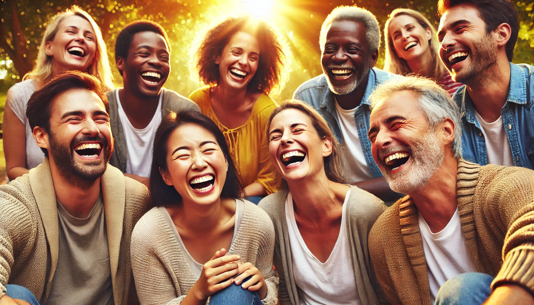 People enjoying joyous laughter in a social gathering, promoting happiness and well-being.