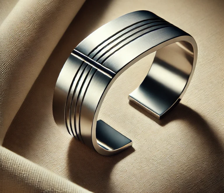 A minimalist metal cuff bracelet from Aureus Argent, showcasing a modern and sophisticated design.