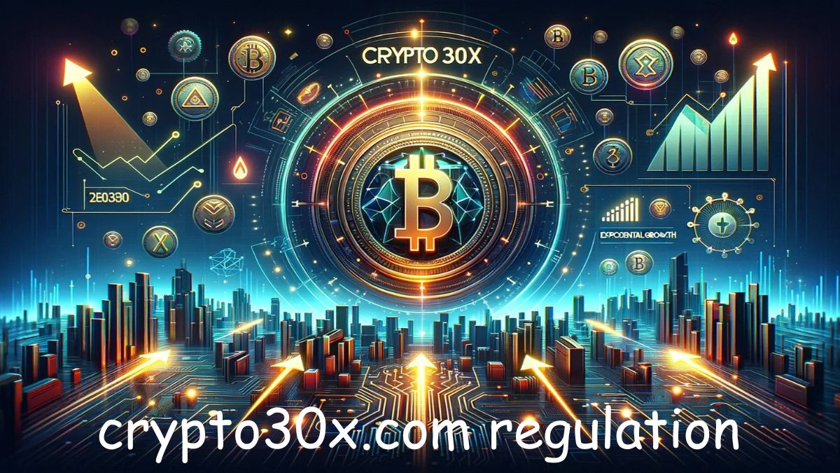 Crypto30x.com regulation concept with blockchain and compliance documents.