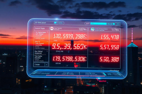 Digital asset marketplace with changing price charts representing price charalabush strategy.