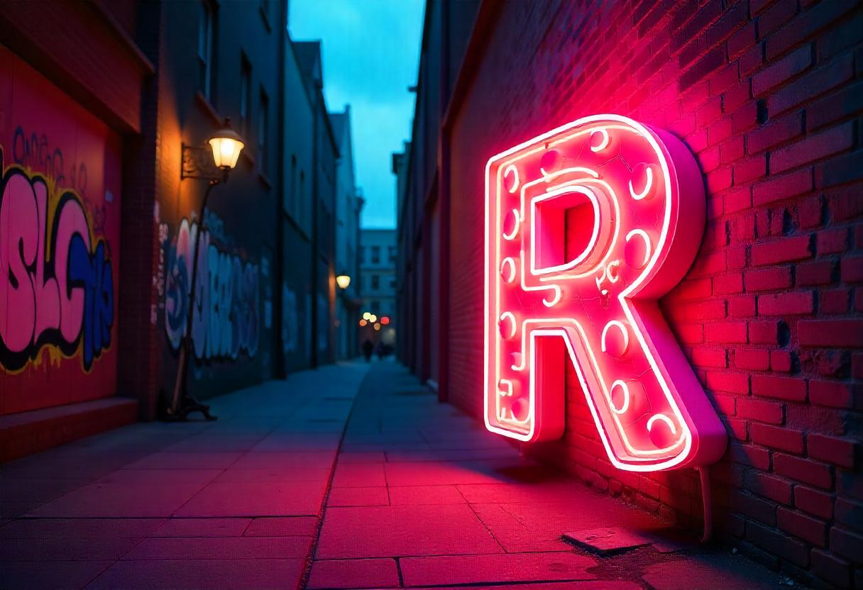 A vibrant, 3D-style bubble letter R with shading and a bold outline.