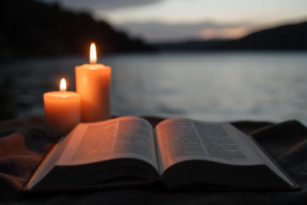 Memorial tribute for Brennan Mosley with candles and an open book symbolizing wisdom and remembrance.