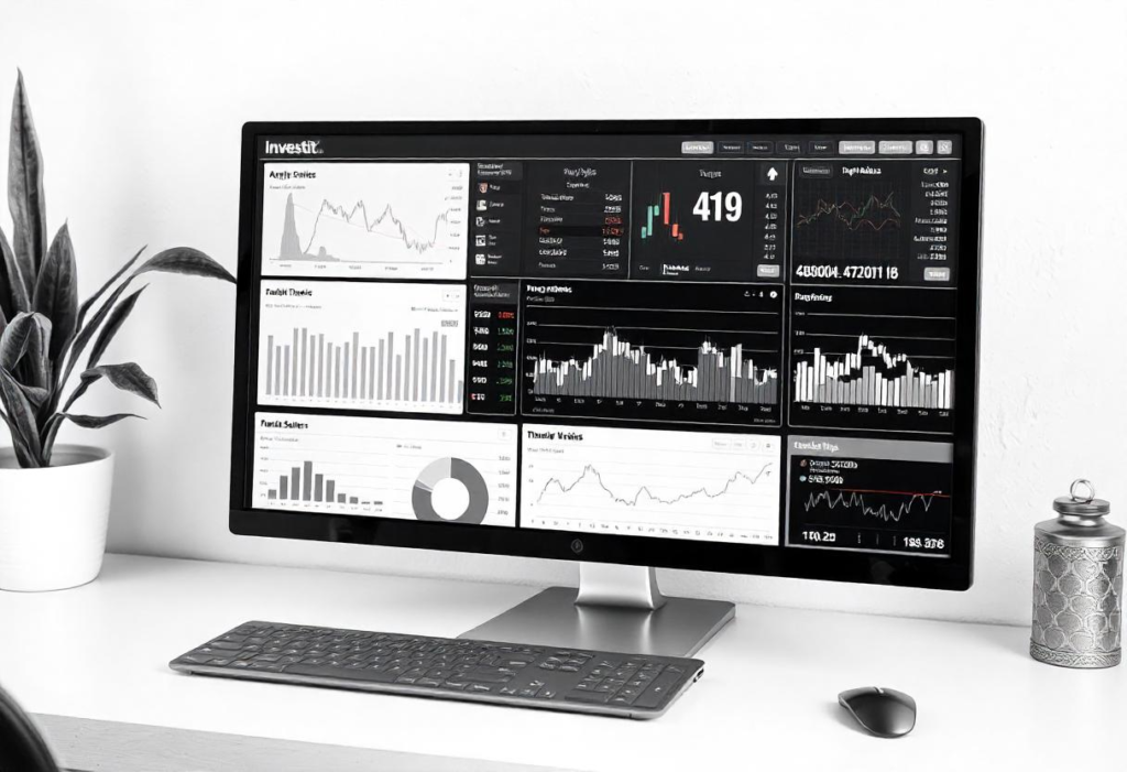 Investors analyzing stock market trends on Investiit.com with financial graphs and investment tools.