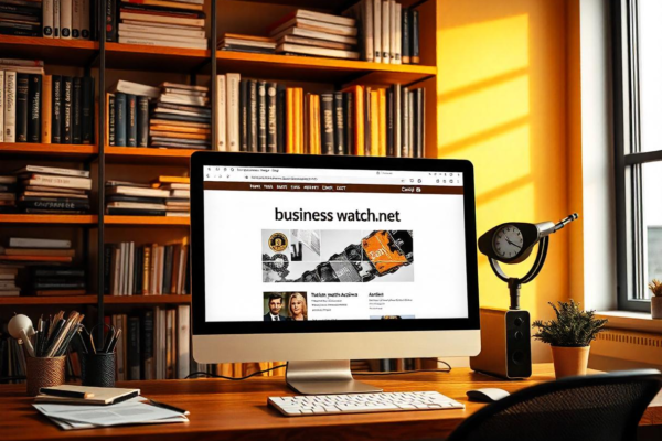 www.hura-watch.net business archives homepage displayed on a computer in a modern office setting.