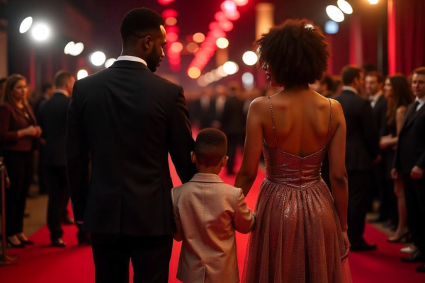 "Omikaye Phifer with parents Mekhi Phifer and Malinda Williams at a red carpet event.