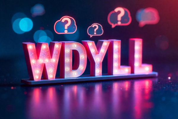 A graphic displaying "WDYLL" with chat bubbles, representing online interactions and digital messaging.