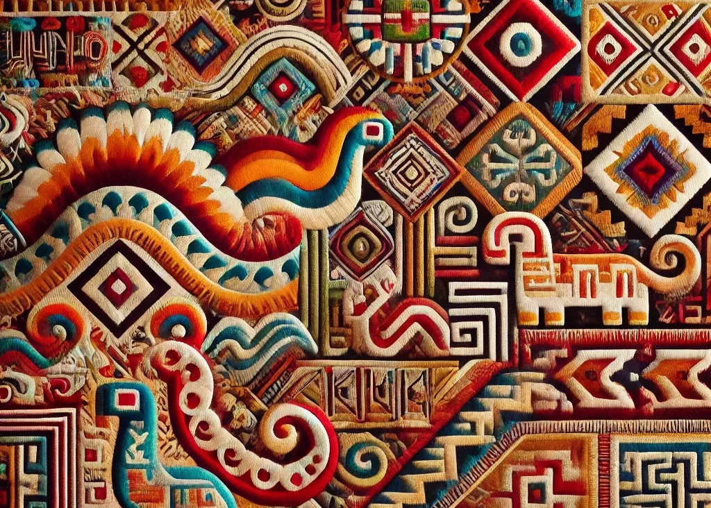 Uncuymaza: A vibrant tapestry showcasing intricate patterns and symbols reflecting Andean cultural heritage."