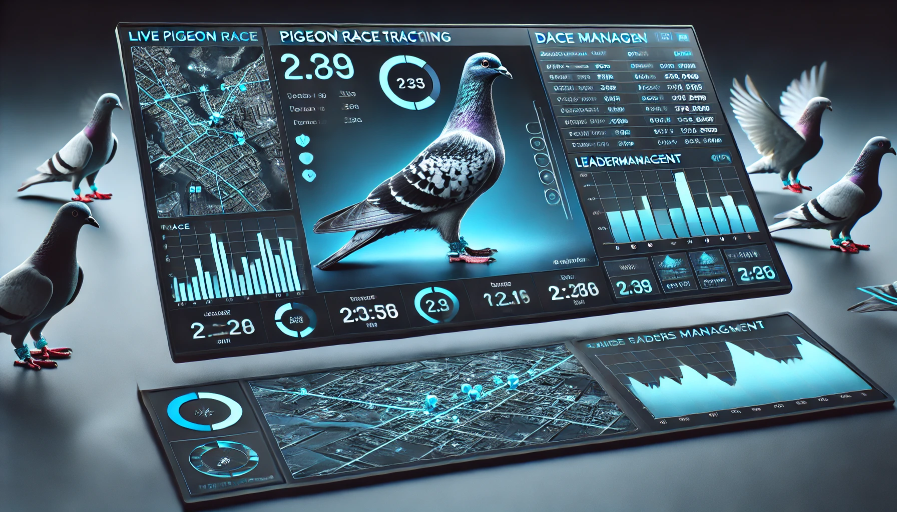 A screenshot of the Wincompanion platform displaying live pigeon race tracking and data management features.